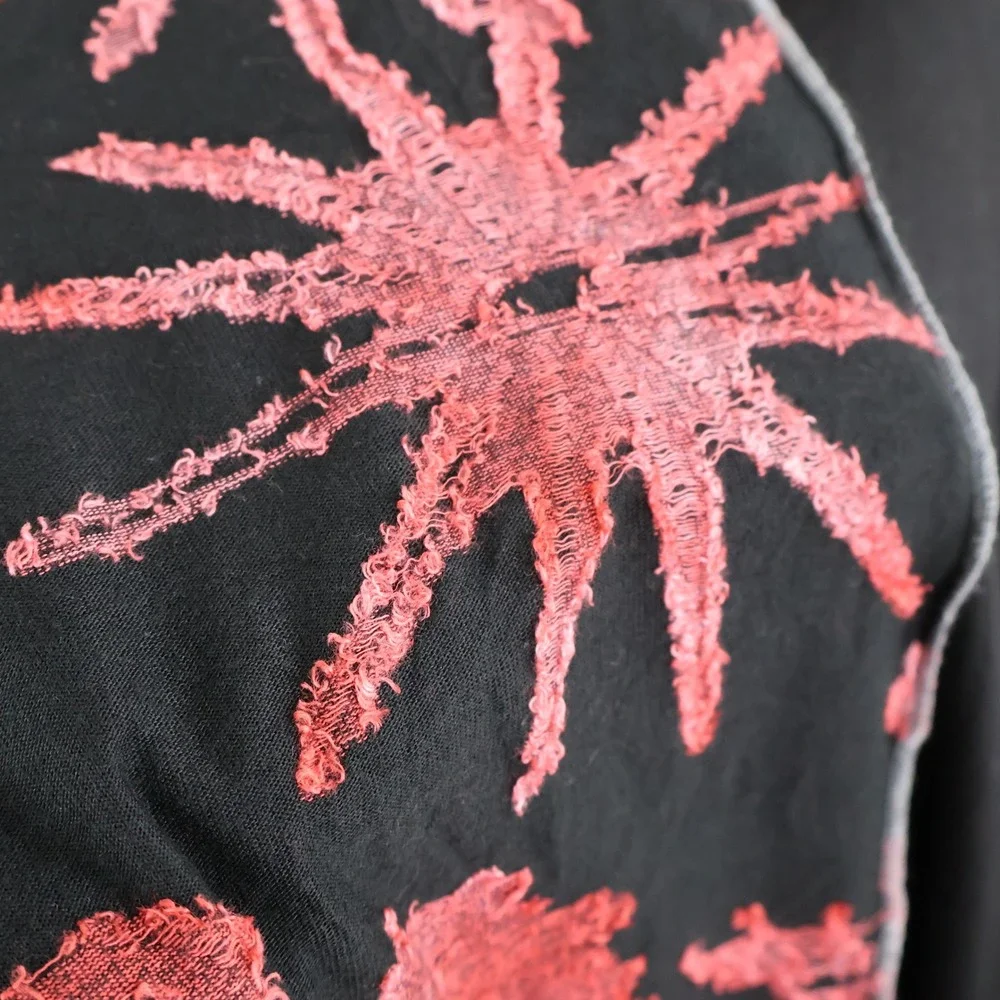 Paris Hues Embroidered Floral Tunic Top Women XL Black Boho Bohemian Art to Wear